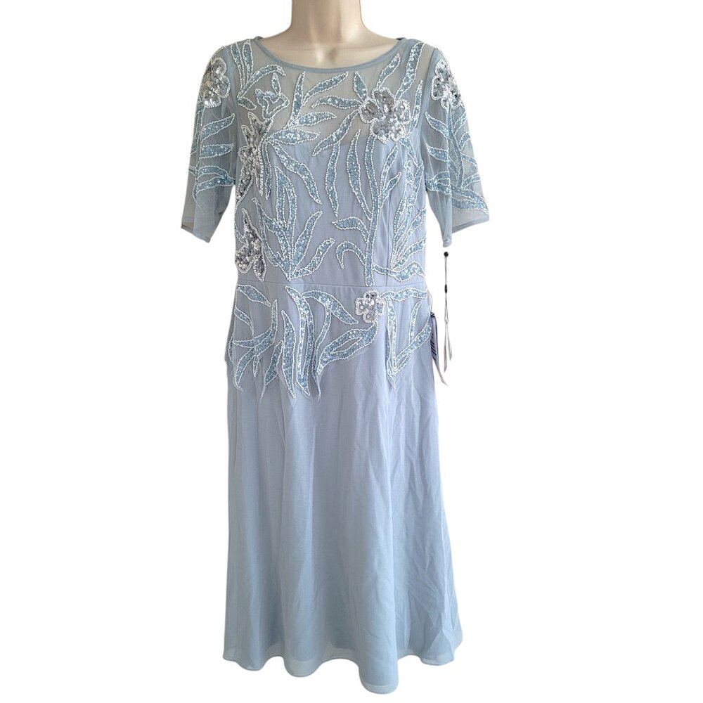 Adrianna Papell Light Blue Embroidered Midi Dress